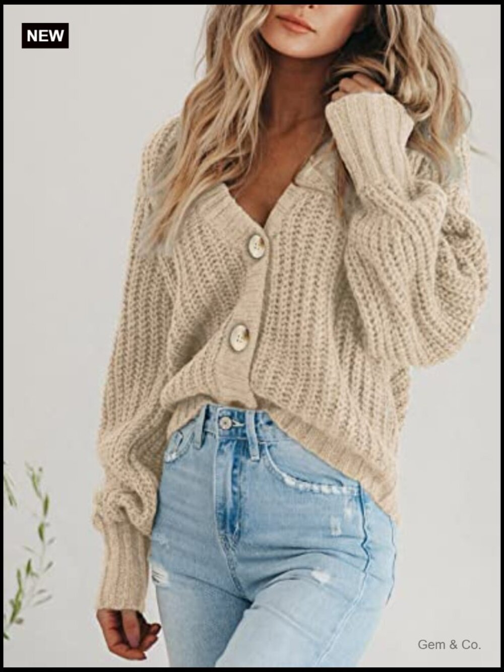 Chunky Knit Open Front Cardigan Long Sleeve Button Loose - Picture 3 of 7